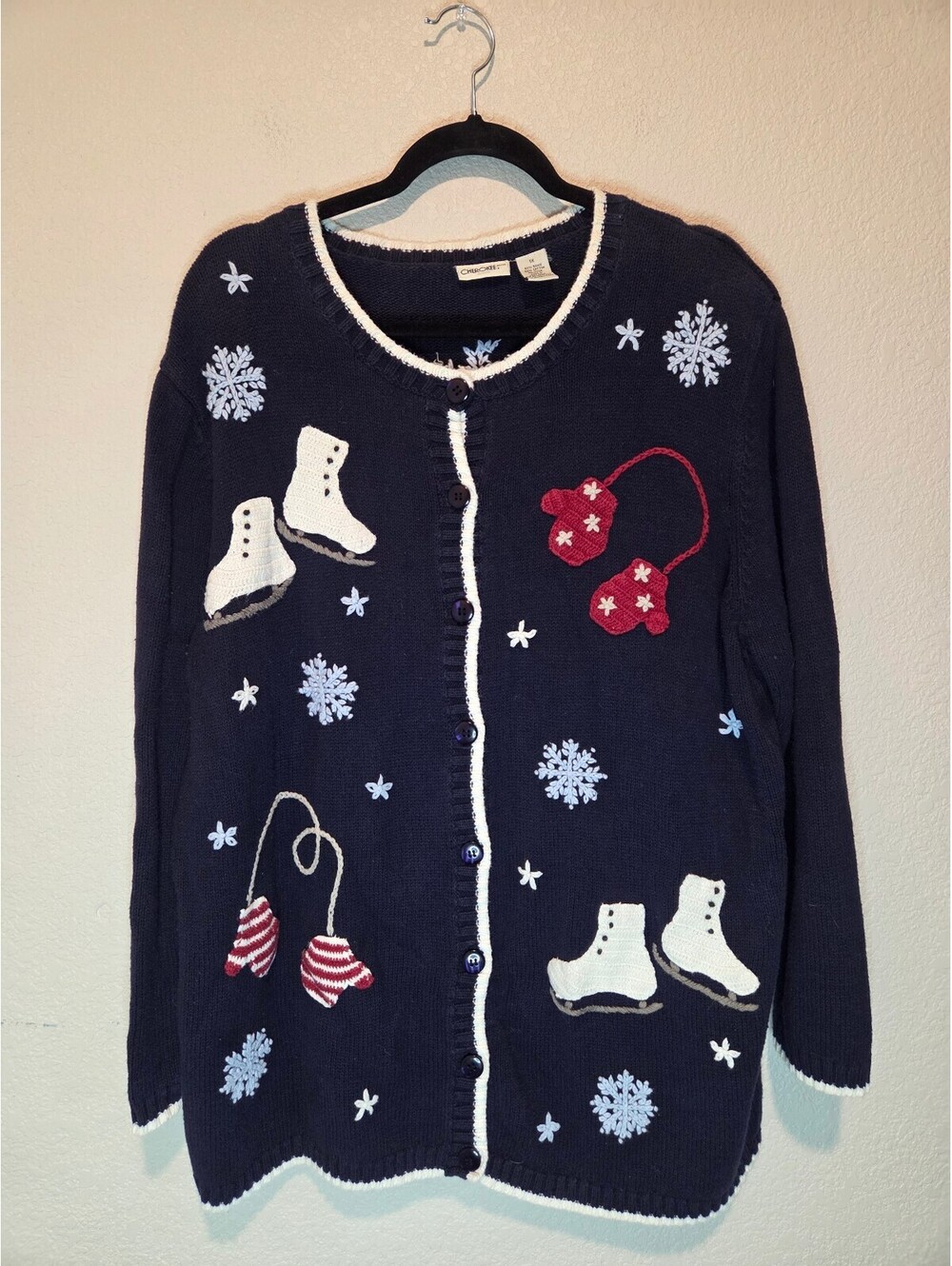Cherokee Women's Navy Blue Winter Embroidered Cardigan 1X